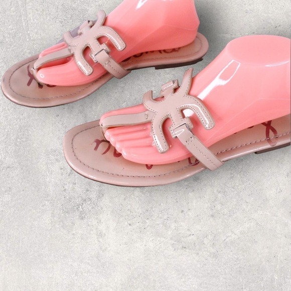 SAM EDELMAN the Cara Patent Leather Thong Sandal in Nude Size 10 - Picture 5 of 6